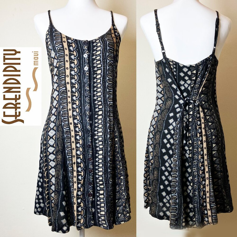 Serendipity Maui | Mini Sundress | Abstract Black & Beige Print | Size S | EUC